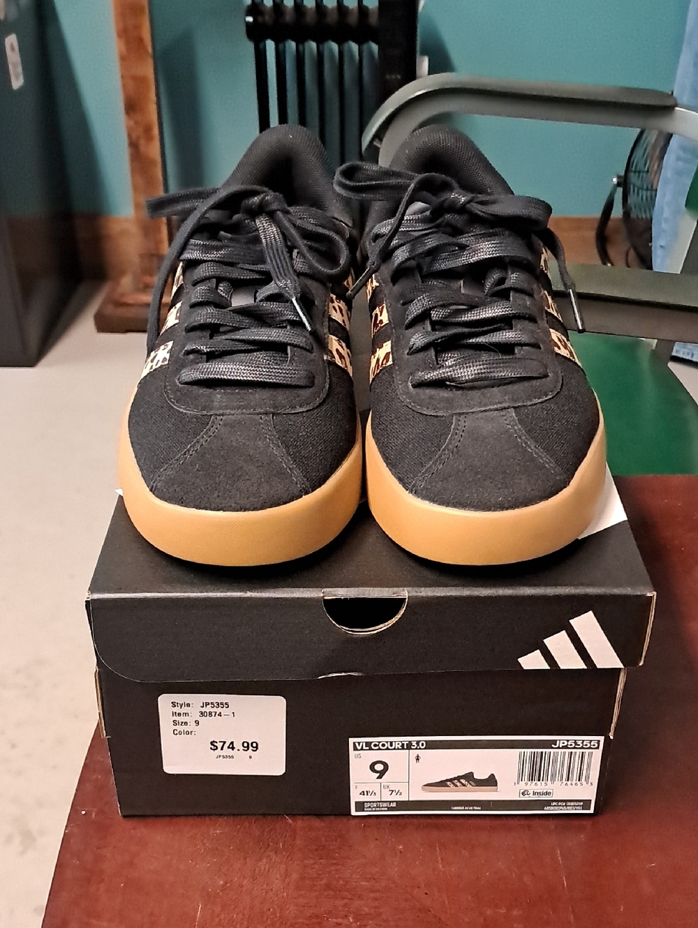 adidas Black Sneakers with Gum Sole and  Leopard Stripes